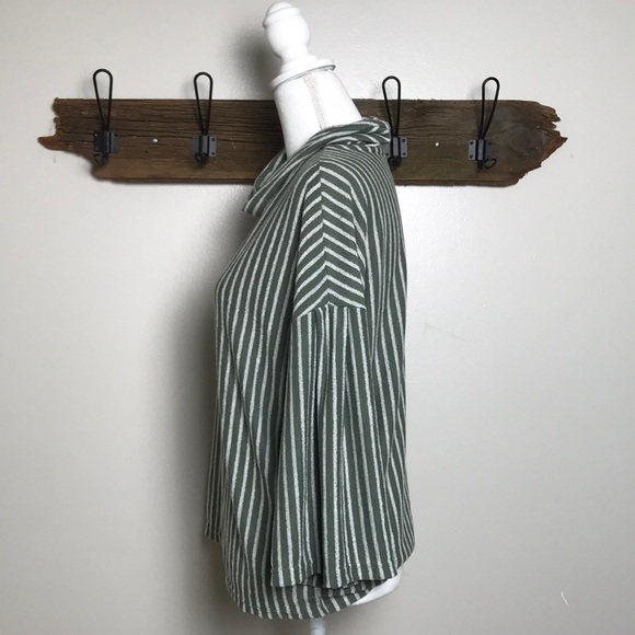 Anthro W5 Top Striped Bell Sleeve Moss Green - Picture 2 of 8